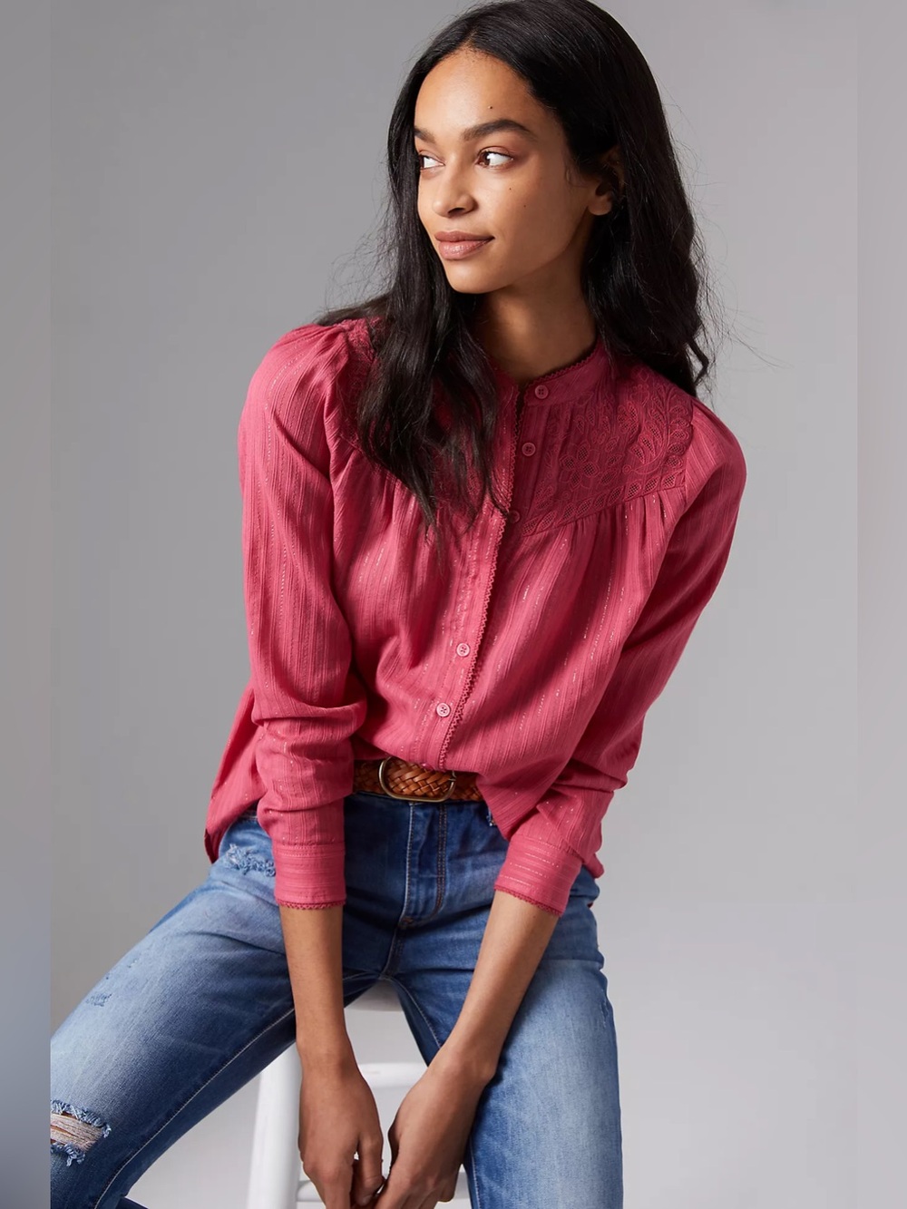 Anthropologie Pilcro The Victoria Lace Buttondown Blouse | Sz 6 - Picture 4 of 8